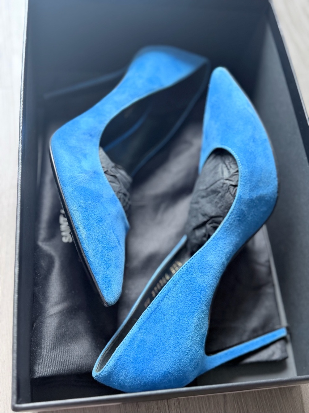Saint Laurent Cobalt Suede Pointed Toe Stilettos - Picture 8 of 11